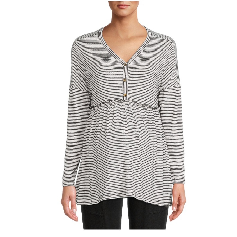 NWT  Time and Tru Maternity Long Sleeve Henley Babydoll Top